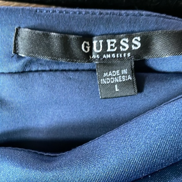 Guess Edrea Ruffled Cold Shoulder Dress Bodycon Navy Blue Size Large NWOT - Picture 8 of 12